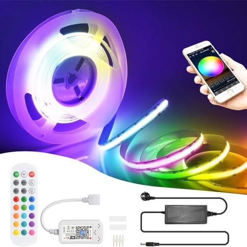 5M WIFI COB RGB LED Streifen Strip Lichterkette 576LEDs/M 2880LEDs 24V Dimmbar Verformbar LED Licht mit Ferbedienung,Band Lichtleiste Arbeitet mit Google Home Assistant/Alexa von SUBOSI