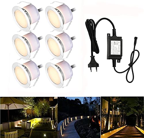 6er Set Led Bodeneinbauleuchten Aussen DC12V 1W Ø45mm IP67 Wasserdicht LED Terrassen Einbaustrahler Terrasse Küche Garten Einbauspots Warmes Weiß von SUBOSI