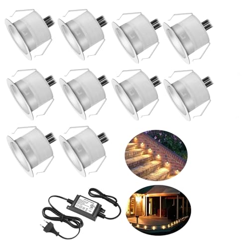 10er Set LED Terrassenbeleuchtung Einbaustrahler Bodeneinbauleuchte Bodenstrahler Aussen Ø31mm DC12V 0.6W LED Boden Licht IP67 Wasserdicht Einbauleuchten Terrasse Küche Garten Led Lampe Warmweiß von SUBOSI