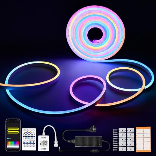 Dreamcolor RGBIC Neon LED Strip 3 Meter, DC12V,96LEDs/M,Wifi Led Band mit Musik Sync,Arbeitet mit Alexa, Google Assistant, 84 Szene DIY, Neon LED Streifen Strips IP67 wasserdicht Led Lichterkette von SUBOSI