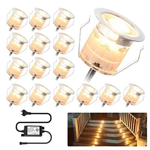 SUBOSI 16er LED Einbaustrahler Bodeneinbauleuchte 0.6W Ø30mm IP67 wasserdichtled Einbauleuchte Terrasse Küche Garten Led Lampe Warmweiß von SUBOSI