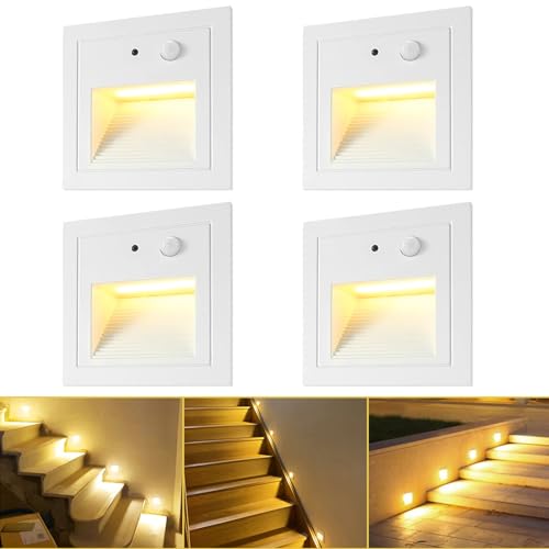 SUBOSI 4er Warmweiß ED Wandeinbaustrahler 3W 2800K Wandleuchte Treppen Stufenlicht Lampe Bewegungsmelder Boden Einbauleuchte Treppenleuchte Flurlampe von SUBOSI