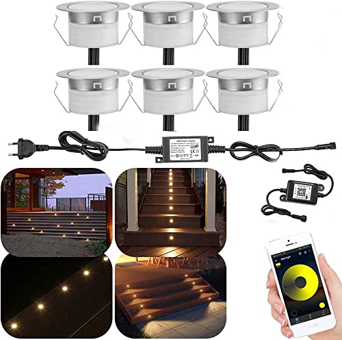 SUBOSI 6er Set Bluetooth Dimmbar Warmweiß Led Einbaustrahler Bodeneinbaustrahle Terrassenbeleuchtung Terrassen Aussen 1W Ø31mm IP67 Wasserdicht LED Terrasse Garten Stehleuchte Full Kit von SUBOSI