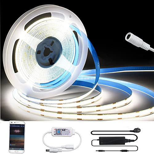 SUBOSI WIFI 5M COB LED Streifen Strip Lichterkette 320EDs/M DC12V Natürlich Weiß 4000K Verformbar LED Licht mit WIFI Dimmer Netzteil,LED Band Lichtleiste Arbeitet mit Google Home Assistant/Alexa von SUBOSI