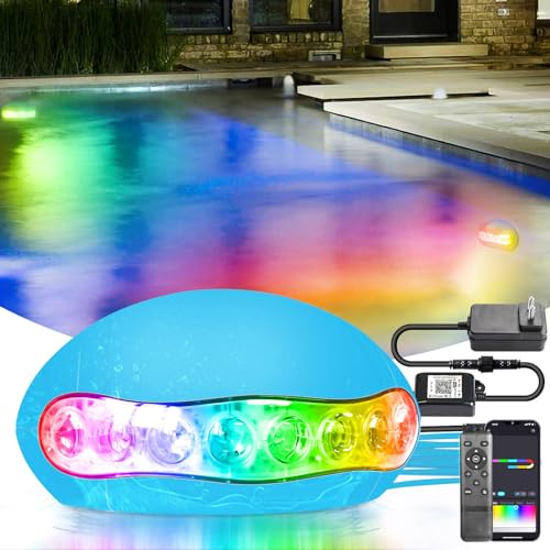 Wifi Intelligence RGB+IC 15W LED Pool Lichter,Unterwasserleuchten,Musikmodus,Timing Funktion,Arbeitet mit Google Home Assistant/Alexa,DC5V IP68 Poolbeleuchtung mit 5m Kabel von SUBOSI