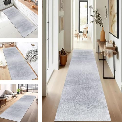 SUCERU Teppich Läufer Flur Abstrakt rutschfest Waschbar 120X500CM Modern Kücheläufer Teppichläufer Grau Ecru Polyester Teppichmatte Teppichläufer für Korridor Schlafzimmer Innen Wohnzimmer von SUCERU