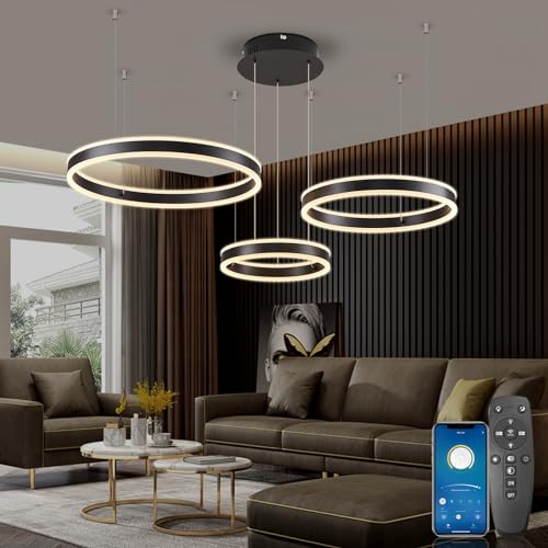 SUCIKORIO LED Pendelleuchte Esstisch, Modern LED Rund Hängelampe Esstisch Dimmbar Hoehenverstellbar 88W Aluminium Esstischlampe Hängend Mit Fernbedienung 2700K-6500K 5%-100% Helligkeit 30+40+50cm von SUCIKORIO