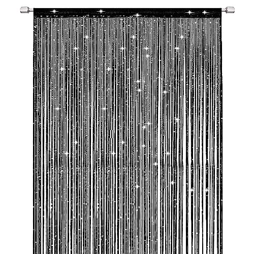 SULIVES Fadenvorhänge Tür Fliegengitter Vorhang Elegant Trennwand Quaste Vorhang für Wohnkultur Trennvorhang für Türen und Fenster Schwarz (100x200cm) von SULIVES