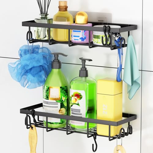 SUMAITech Duschablage ohne Bohren Badezimmer Organizer, 2 Stück Duschregal ohne bohren, Badregal ohne bohren mit 4 abnehmbaren Haken, Duschhalterung ohne Bohren Shampoo Halterung für Dusche, Schwarz SUMAITech Duschablage ohne Bohren Badezimmer Organizer, 2 Stück Duschregal ohne bohren, Badregal ohne bohren mit 4 abnehmbaren Haken, Duschhalterung ohne Bohren Shampoo Halterung für Dusche, Schwarz von SUMAITech