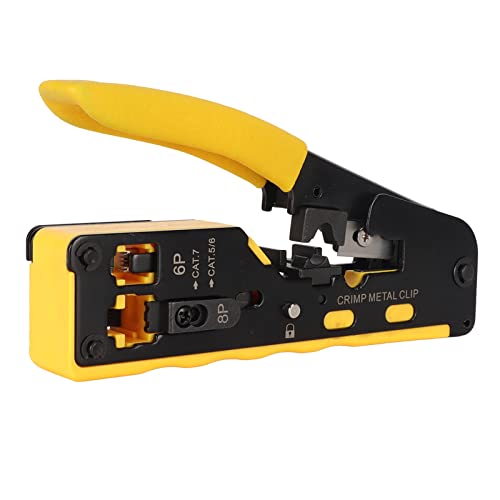 SUNGOOYUE Crimpzange, RJ45-Datenkabel-Crimper mit Anti-Rutsch-Textur, Sicherheitsschloss, mit Einstellbarem Modus für RJ458P RJ116P CAT5e 6e 7e-Draht von SUNGOOYUE