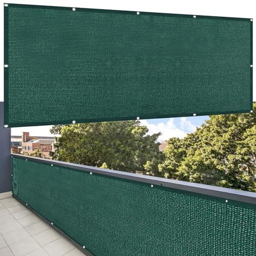 Balkon Sichtschutz Ohne Bohren 55 x 400 cm Uv-Schutz, Windschutz Balkonsichtschutz Balkonumspannungen mit Ösen Kabelbinder Und Kordel für Garten Balkon Zaun Terrassen, Dunkelgrün von SUNLIMEI