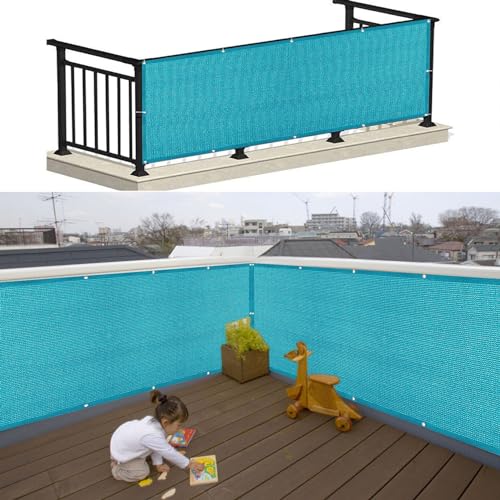 Balkon Sichtschutz Ohne Bohren 60 x 650 cm Uv-Schutz Balkonbespannung Balkonverkleidung mit Ösen Kabelbinder Und Kordel für Garten Balkon Zaun Terrassen, Himmelblau von SUNLIMEI