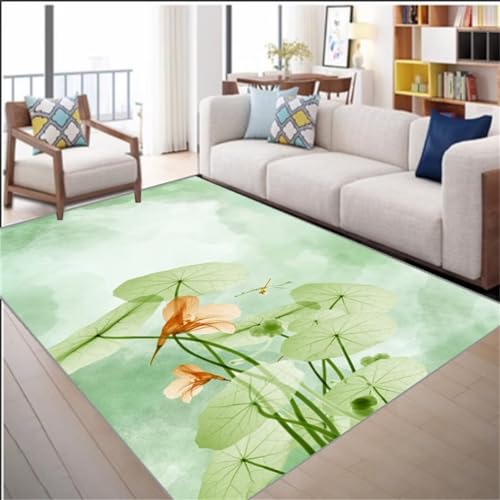 SUNYRDSM Teppiche Groß Für Wohnzimmer Jugendzimmer Deko 70X140CM Sommerteppich grünes Lotusblattmuster Dekoration modernes Wohndekorationszubehör Autdoorteppich von SUNYRDSM