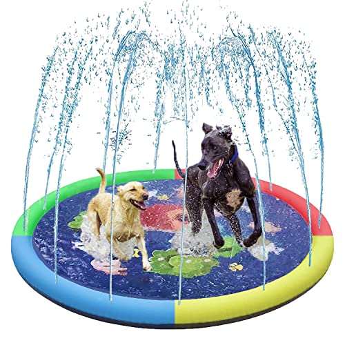Hundepool,Planschbecken für Hunde,Sommer Outdoor Garten Spielmatte Planschbecken Wasserspielzeug,170cm Faltbare Sprinkler Pad für große kleine Hunde,Haustiere und Kinder von SUOXU