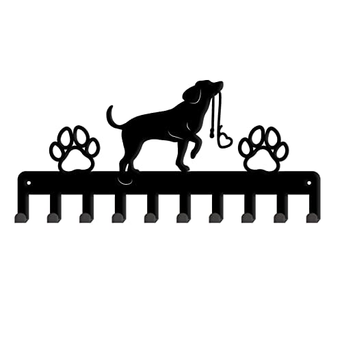 SUPERDANT Hunde Garderobe Schlüsselhalter Aus Metall Mit Hunde Und Pfotenabdrücken 10 Haken Schwarzes Eisen Wandhaken Dekorativer Haken Organizer Rack Für Tasche Kleidung Schlüssel Hängende 11.5x25cm von SUPERDANT