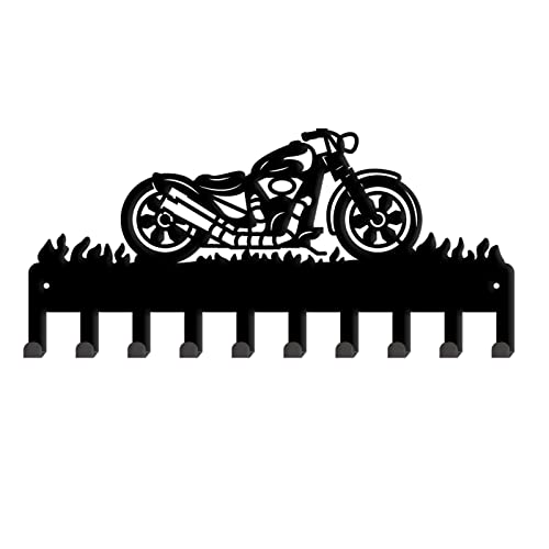 SUPERDANT Schlüsselhalter Aus Schwarzem Metall 10 Haken Motorrad Muster Eisen Wandmontage Haken Dekorativer Haken Organizer Rack Für Tasche Kleidung Schlüssel Handtuch 11.5x25cm von SUPERDANT