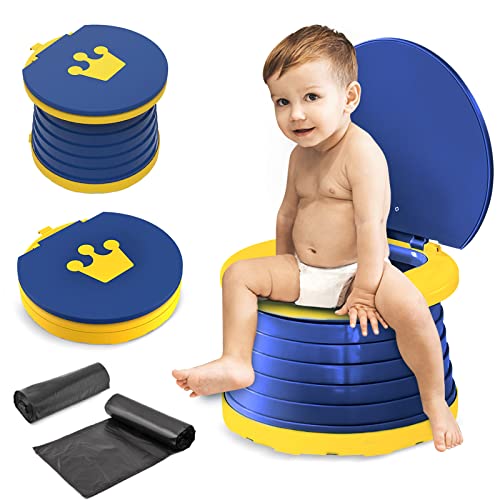 SUPGOMAX Kinder Töpfchen Faltbar Baby Toilette, Kinder Reisetöpfchen Baby Outdoor Toilettensitz, Baby Potty Unterwegs Baby Training Seat MIT 30Pcs Reisen Potty Liners und Aufbewahrungstasche (Blau) von SUPGOMAX