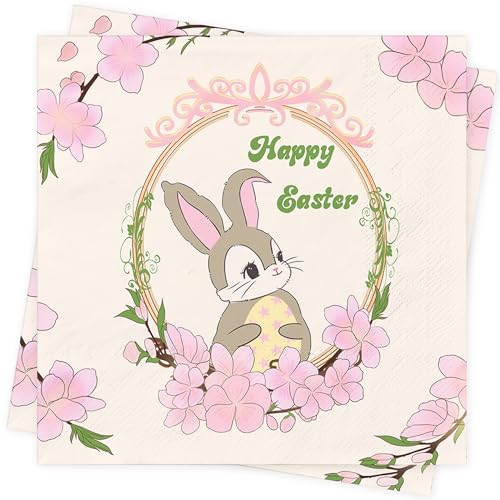 Frühling Ostern Servietten Ostern Deko - 40Stück Osterhasen Papierservietten Happy Easter Napkins Blumen Servietten Schmetterlinge Sommer Tischdeko 33x33cm Papierservietten Geburtstag von SUPJADE