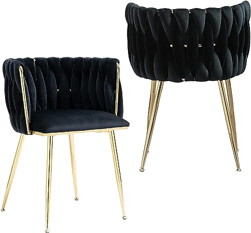 SUPPNEED Freizeit Esszimmerstühle Akzent Stuhl Samt Akzent Lounge Stuhl mit Eisen Metallfüße 2PC/Set (Schwarz) von SUPPNEED