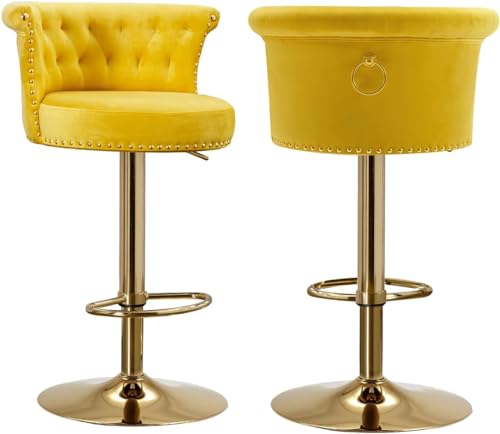 SUPPNEED Swivel Bar Stools Set von 2, Samt Counter Höhe Barhocker mit getufteten zurück, Moderne hohe Esszimmer Hocker Stuhl mit Gold Nailhead für Kücheninsel, Haus Balkon, Café, Bar, Pub（Gelb） von SUPPNEED