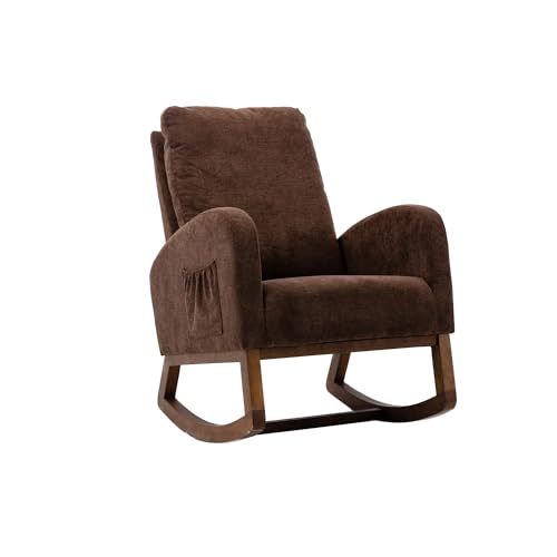 SUPPNEED Schaukelstuhl, gepolstertes Kinderzimmer Glider Rocker für Baby und Kinder, Comfy Sessel mit Side Pocket, Wohnzimmer Lounge Sessel mit hoher Rückenlehne (Kaffee) von SUPPNEED