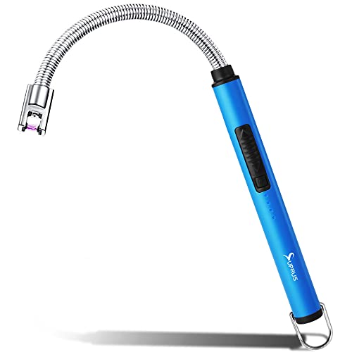 SUPRUS Kerzenanzünder elektrisches Lichtbogen-Feuerzeug dreifaches Sicherheitsfeuerzeug, Edelstahlgehäuse & Aufhängehaken mit 360° flexiblem Hals (blau) von SUPRUS
