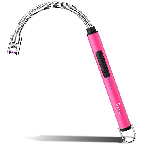 SUPRUS Kerzenanzünder elektrisches Lichtbogen-Feuerzeug dreifaches Sicherheitsfeuerzeug, Edelstahlgehäuse & Aufhängehaken mit 360° flexiblem Hals (rosa) von SUPRUS