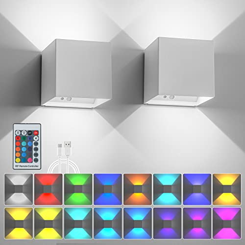 2St RGB Wandlampe 16 Farben LED Beleuchtung für Zimmer Deko, Fernbedienung Wandlampe mit Schalter, Akku Wandleuchte Ohne Stromanschluss Ohne Bohren und Kabellose, USB Wandleuchte für Wandbeleuchtung von SURPALIG