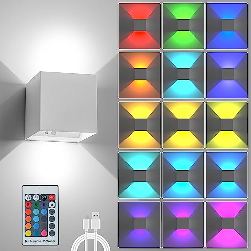 RGB Wandlampe 16 Farben LED Beleuchtung für Zimmer Deko, 4200mAh Fernbedienung Wandlampe mit Schalter Akku Wandleuchte Ohne Stromanschluss und Kabellose, Indirekte Beleuchtung und Wandbeleuchtung von SURPALIG