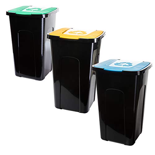 Mülltonne mit Deckel 3er Set 50 Liter Abfalleimer Abfalltonnne Mülleimer mit Farbkodierten Deckeln für Effiziente Drinnen & Draußen Mülltrennung, Langlebig & Wetterfest, 56x36x36cm, Made in EU Mülltonne mit Deckel 3er Set 50 Liter Abfalleimer Abfalltonnne Mülleimer mit Farbkodierten Deckeln für Effiziente Drinnen & Draußen Mülltrennung, Langlebig & Wetterfest, 56x36x36cm, Made in EU von SUSTANIA