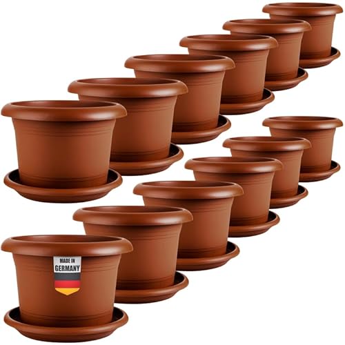 SUSTANIA 12er Set Pflanzkübel für Außen 30cm Durchmesser - Groß Terracotta Tomatentöpfe Blumentöpfe mit Untersetzer aus Kunststoff, Wetterfest, für Garten, Balkon, Terasse von SUSTANIA