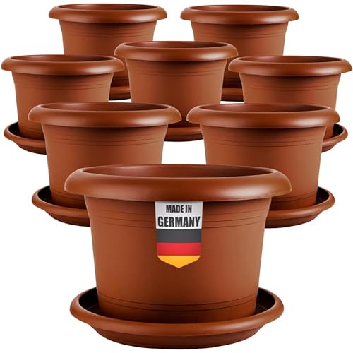 SUSTANIA Eleganter 8-er Set Pflanzkübel 15cm Durchmesser - Kompakter Blumentopf für Innen & Außen, Ideal für Sukkulenten und Kräuter, Robust & Frostsicher, Terracotta von SUSTANIA