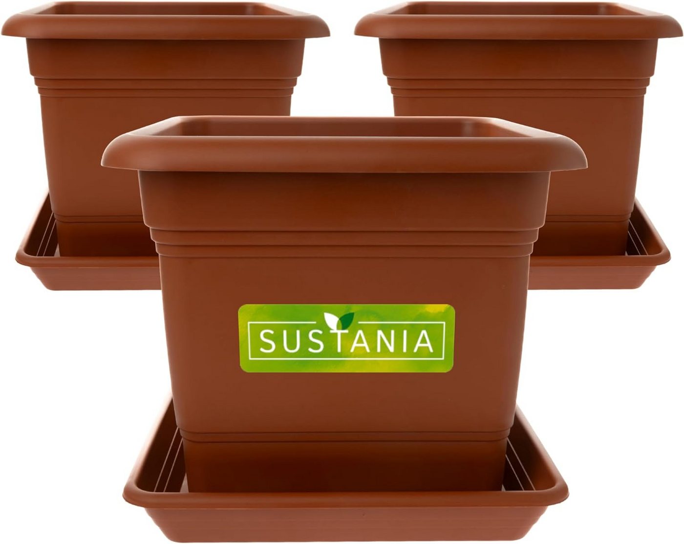 SUSTANIA Pflanzkübel 3er Set - 40x40 Robuster Terracotta Blumentopf, Großer Blumenkasten, inkl. passender Untersetzer Pflanzentopf für Garten & Terrasse von SUSTANIA