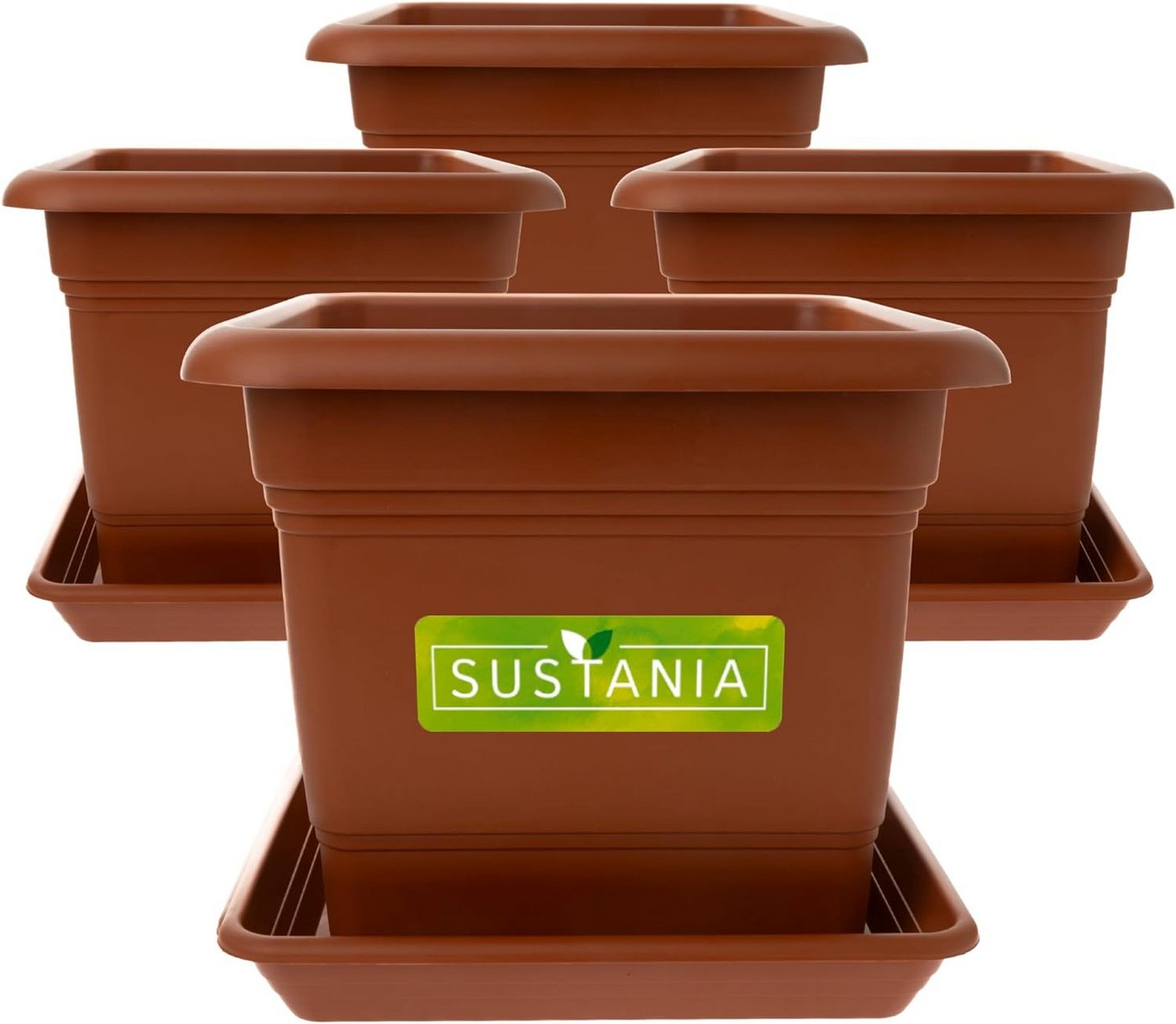 SUSTANIA Pflanzkübel 4er Set - 40x40 Robuster Terracotta Blumentopf mit Untersetzer, Pflanzkübel Groß Außen für Garten & Terrasse von SUSTANIA