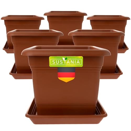 SUSTANIA Pflanzkübel Eckig 28x28 Terracotta 6er Set - Robuster Blumentopf Groß, Übertopf Ideal für Tomatenpflanzen, Eckige Pflanztöpfe Kunststoff für Garten & Balkon von SUSTANIA