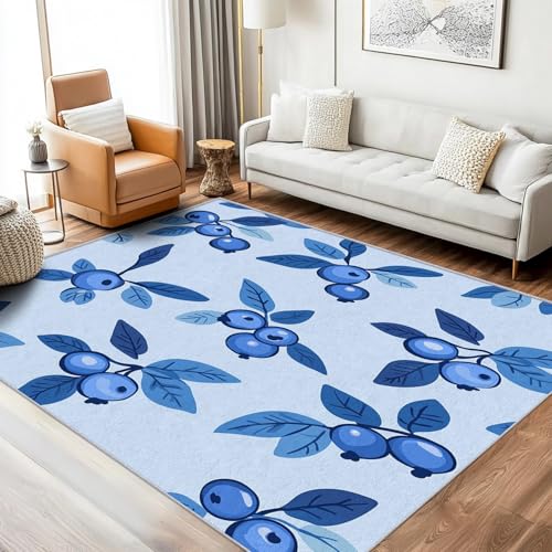 SUWALI Teppich Heidelbeere, 140x200, Wohnzimmer Schlafzimmer, Blaue Früchte Beere Motiv Design Zimmer Deko, Waschbar, rutschfest, Kurzflor, Weich SUWALI Teppich Heidelbeere, 140x200, Wohnzimmer Schlafzimmer, Blaue Früchte Beere Motiv Design Zimmer Deko, Waschbar, rutschfest, Kurzflor, Weich von SUWALI