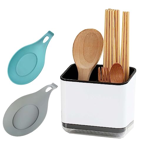 SVOCK Besteck Abtropfbehälter, Schwarz Besteckhalter, Besteckkorb mit 3 Fächern, Besteckhalter Für Spüle und Kieselgel Spoon Holder, Utensil Holder zum Aufbewahren von Messer Gabeln und Löffeln von SVOCK