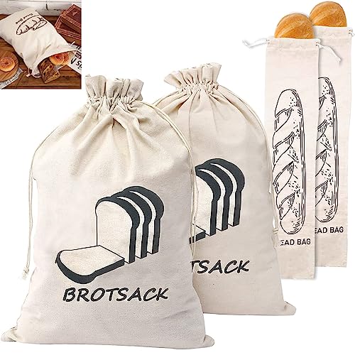 SVUPUE Brotsack, 4 Stück Brotbeutel aus 100% Leinen, Quadrat 28 × 38,1cm, Rechteck 14,7 × 68,6cm Obstbeutel, für Brote und Backwaren Aller Art, Wiederverwendbar Gemüsebeutel von SVUPUE