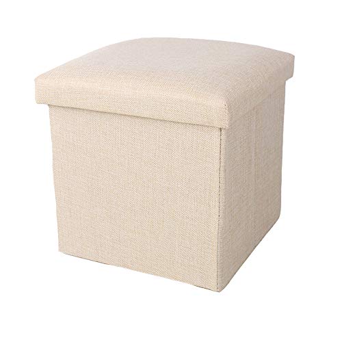 SWECOMZE Sitzbank Sitzhocker Aufbewahrungsbox mit Stauraum faltbar belastbar bis 150 kg Leinen 30 x 30 x 30 cm (Beige) von SWECOMZE