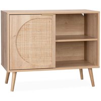 Skandinavisches Sideboard mit Holzdekor und abgerundetem Rohrgeflecht 1 Tür 80cm - Natur - Sweeek von SWEEEK