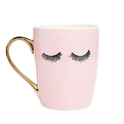 Sweet Water Decor Kaffeetasse mit Wimpernmotiv, 473 ml, mit goldfarbenem Griff, verziert mit echtem Gold, Geschenke für Mutter, Ehefrau, Schwester, Freundin von SWEET WATER DECOR