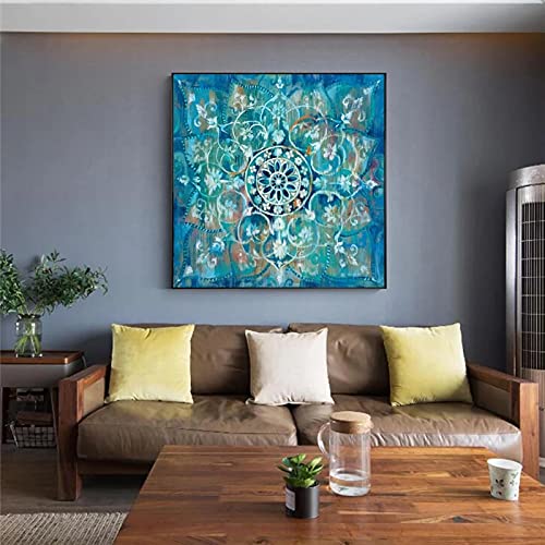 Abstrakte Mandala Blume Wandposter und Drucke Große bunte moderne Blume Leinwand Malerei Wandkunst Bilder Wohnkultur-60x60cm ohne Rahmen von SXKJ