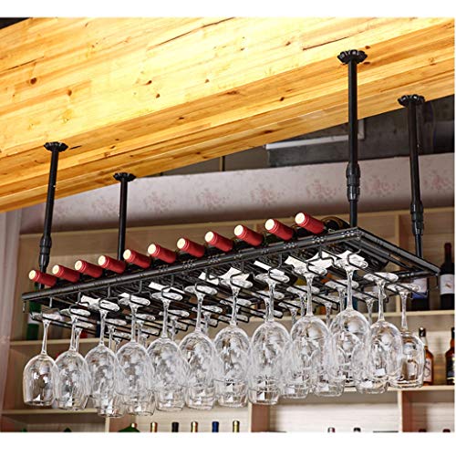 SXQYRD Decke, schwarzes Stielglasregal aus Metall, schwebender Glashalter für die Bar, Weinkelchhalter, verstellbares hochhängendes Weinkelchregal von SXQYRD