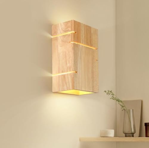 SXYSXYSXY Modern Holz Wandlampe Japanischer Stil Wandleuchte Minimalismus Nordic Schlafzimmer Nachttisch Wandbeleuchtung für Wohnzimmer Treppen Flur E27 von SXYSXYSXY