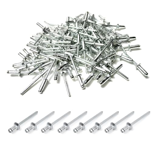 100pcs Stück Alu Blindnieten Sortiment Popnieten,Pop Nieten Stahlniete, Silber Aluminium Blindnieten (Silver, 4.8x16) von SYJINHUASY