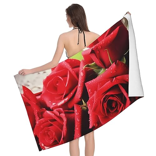 SYLALE Badetuch mit roten Rosen und Blumen, saugfähig, schnell trocknend für Ihre Bequemlichkeit von SYLALE