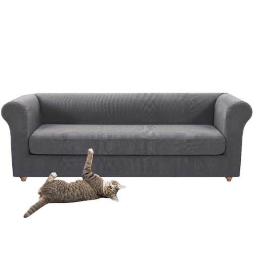 SYLC Chesterfield Sofa Überzug Abdeckung Stretch Chesterfield Sofabezug Vintage Style Jacquard, Sofa Überwürfe Möbelschutz Für Gebogene Settee Couch Sessel (Grey,Sofa+1 pc 3-Seat) von SYLC