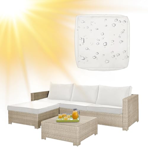 SYLC Draußen Bezüge Für Gartenpolster Wasserabweisende Rattan Sitzkissenbezug Mit Reißverschluss Terrasse Auflagen überwürfe Hussen Für L-Form/Ecke (1 Stück 60×55×10 cm,White) von SYLC