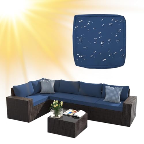 SYLC Draußen Bezüge Für Gartenpolster Wasserabweisende Rattan Sitzkissenbezug Mit Reißverschluss Terrasse Auflagen überwürfe Hussen Für L-Form/Ecke (1 Stück 60×60×10 cm,Navy) von SYLC