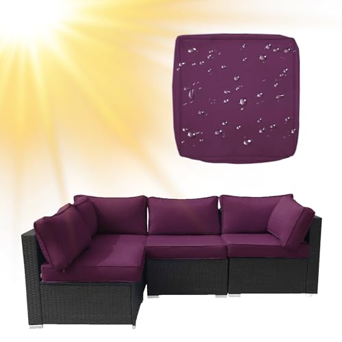 SYLC Draußen Bezüge Für Gartenpolster Wasserabweisende Rattan Sitzkissenbezug Mit Reißverschluss Terrasse Auflagen überwürfe Hussen Für L-Form/Ecke (1 Stück 65×65×10 cm,Purple) von SYLC